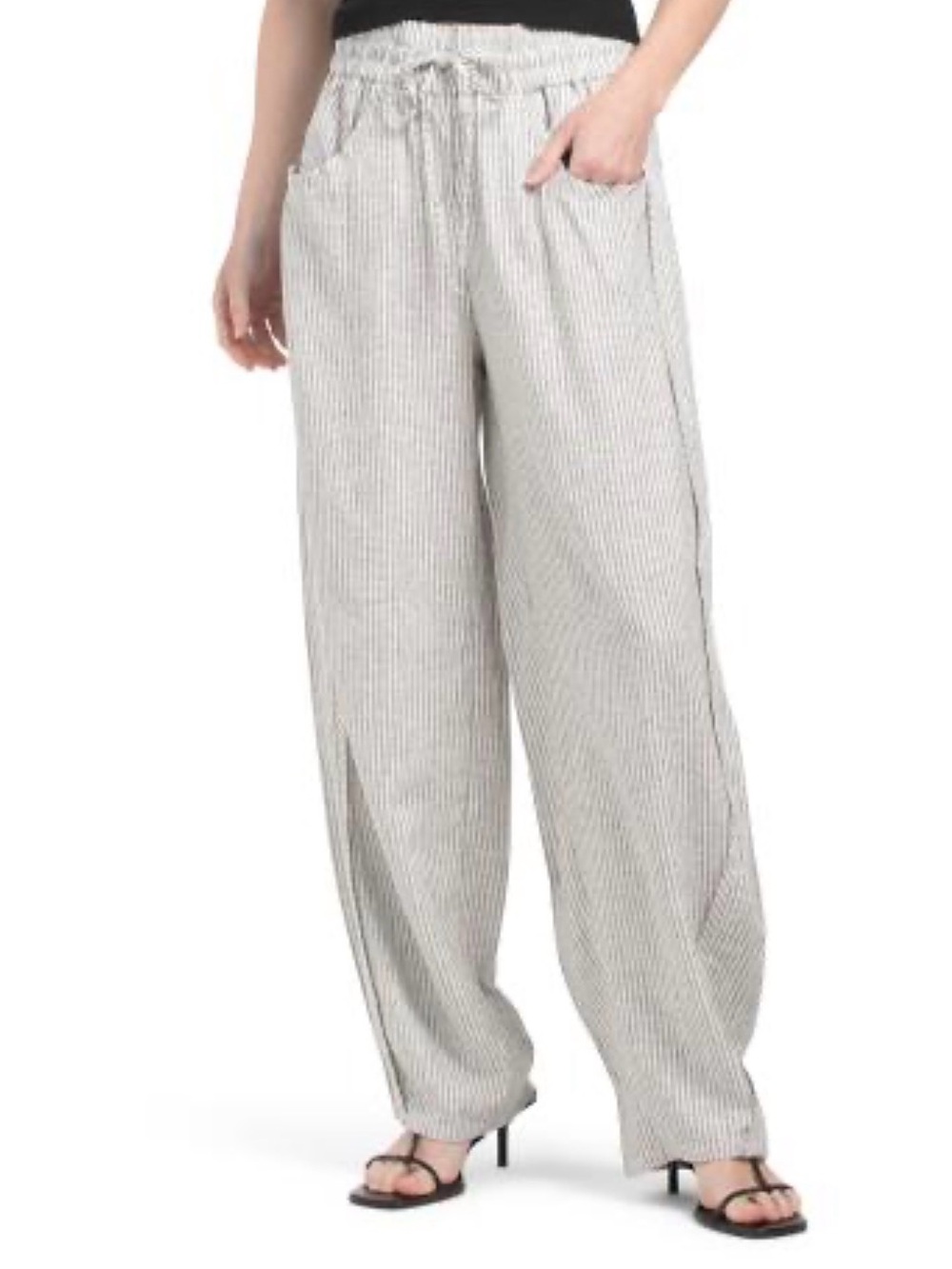 NWT! ✨ Striped Linen-Blend Barrel Leg Drawstring Pants - Picture 3 of 8